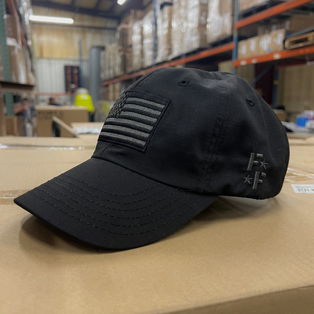 Murdered Out Black Ripstop Full Fabric American Flag Range Hat