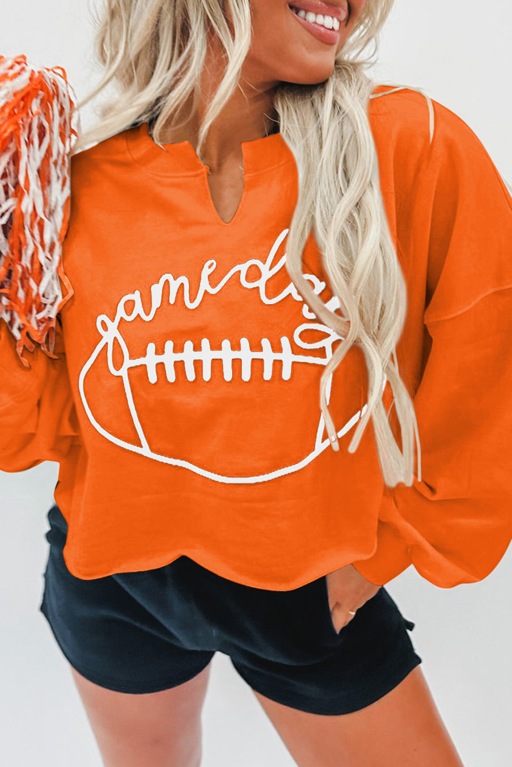 White Game Day Lettering Rugby Football Notched Neck Sweatshirt