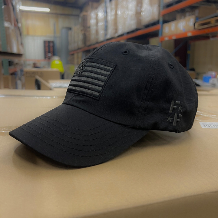 Murdered Out Black Ripstop Full Fabric American Flag Range Hat