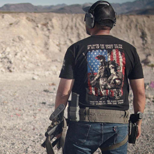 Customer wearing his American Spartan t-shirt while at the range.