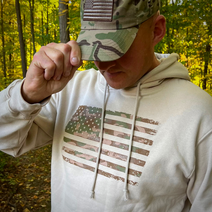 Men's Heavyweight Oversized Arid Camo Flag Hoodie (Sand)