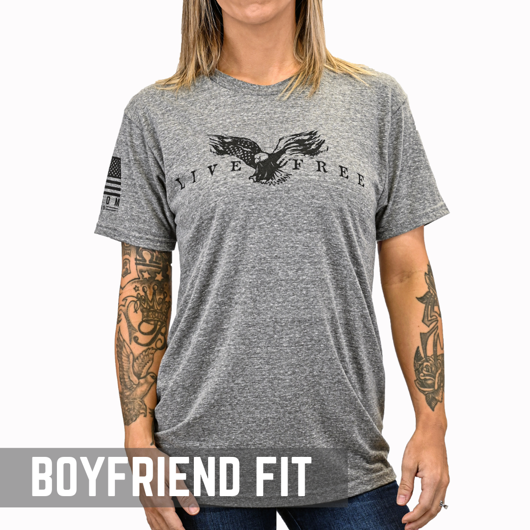 Women's Live Free Boyfriend Fit Patriotic T-Shirt - Heather Gray