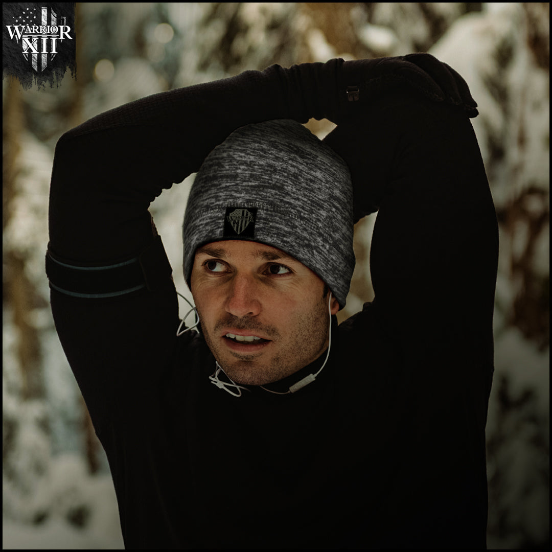 Black Microfleece Beanie - W12 Dark Brown Patch