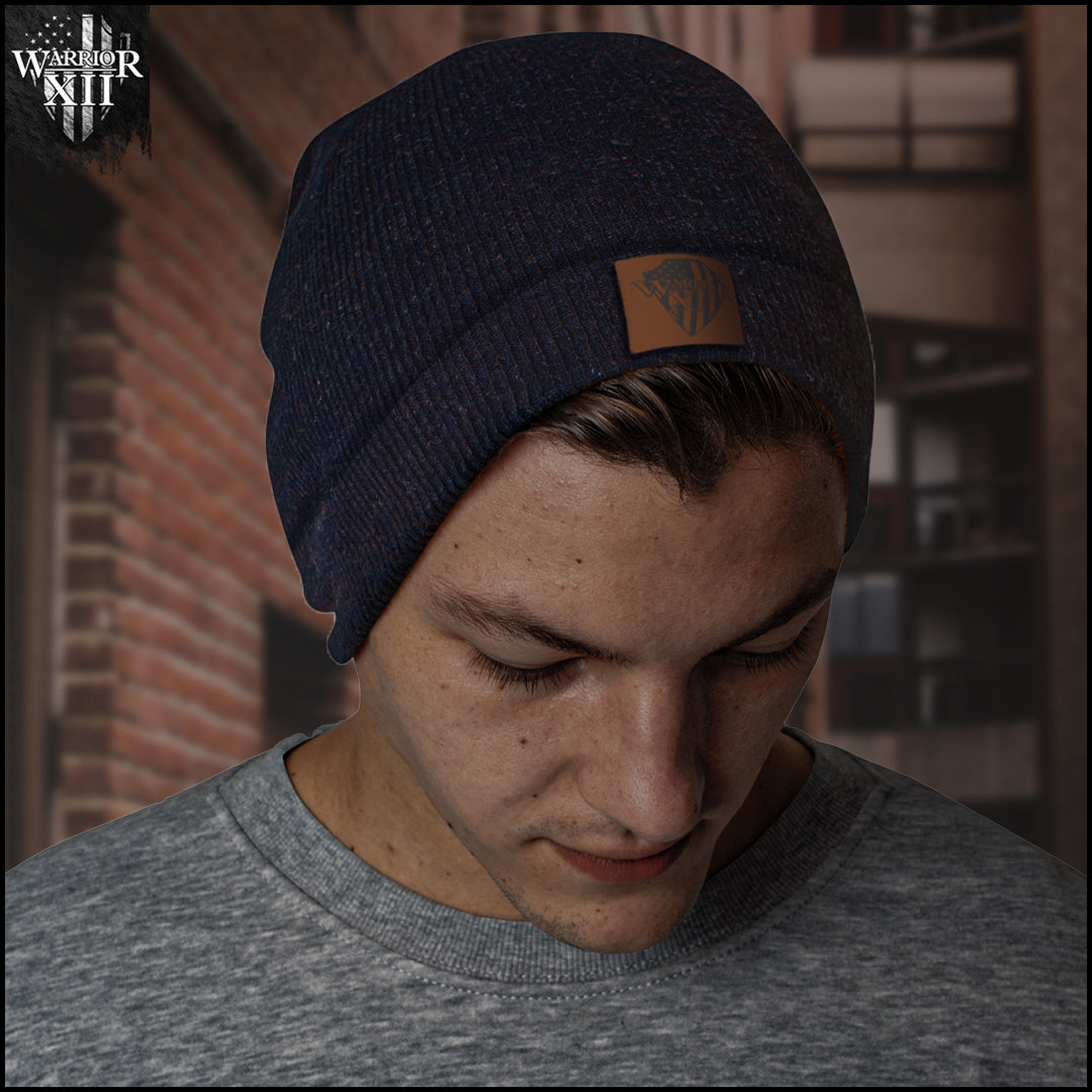 Black Microfleece Beanie - W12 Dark Brown Patch