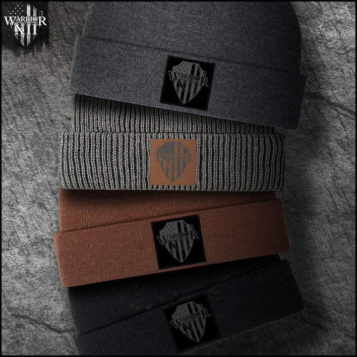 Black Knit Beanie - W12 Black Patch