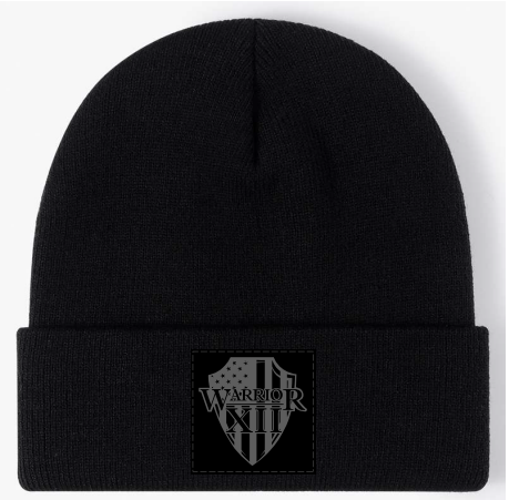 Black Knit Beanie - W12 Black Patch