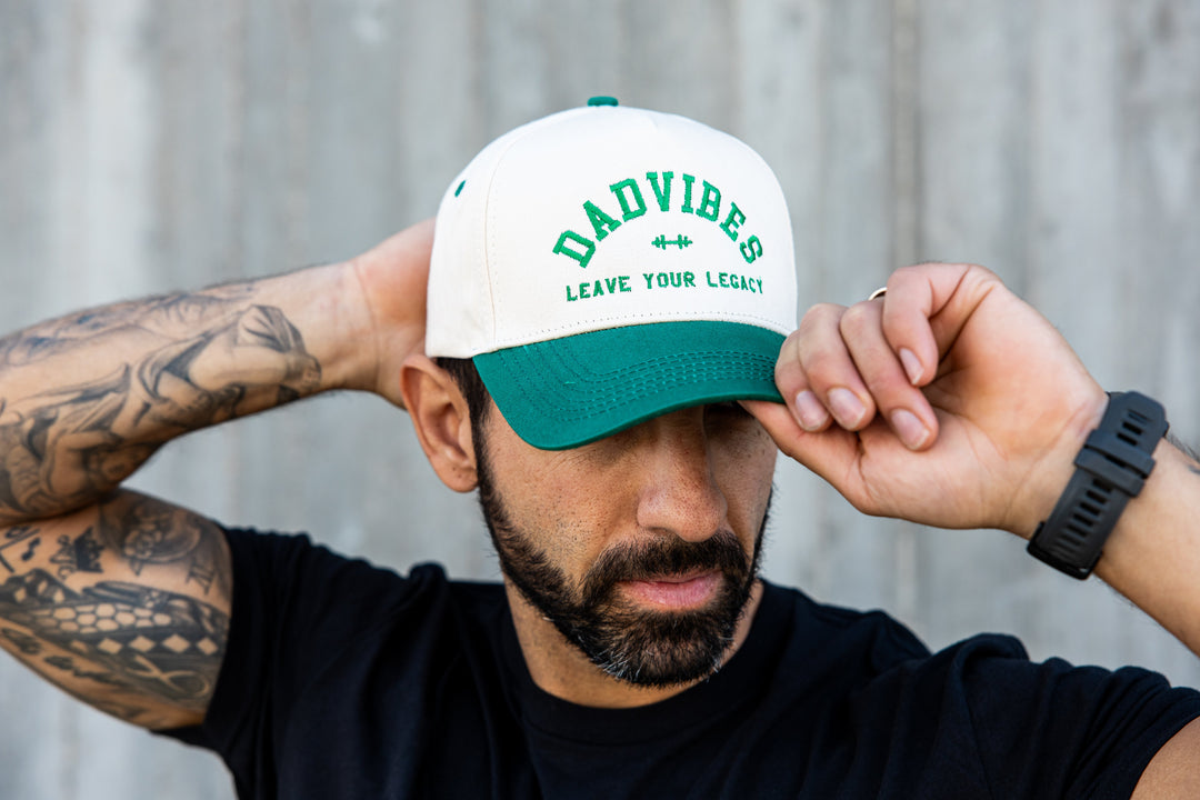 DadVibes 5 Panel Hat (Cream/Green)