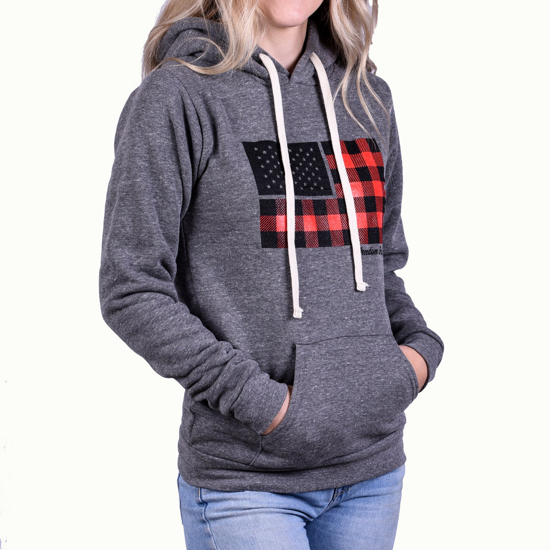 Women's Buffalo Plaid American Flag Hoodie