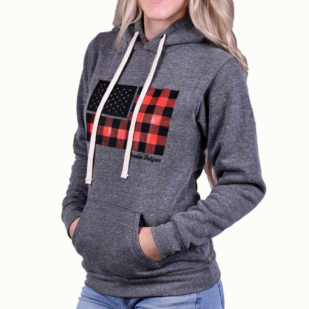 Women's Buffalo Plaid American Flag Hoodie