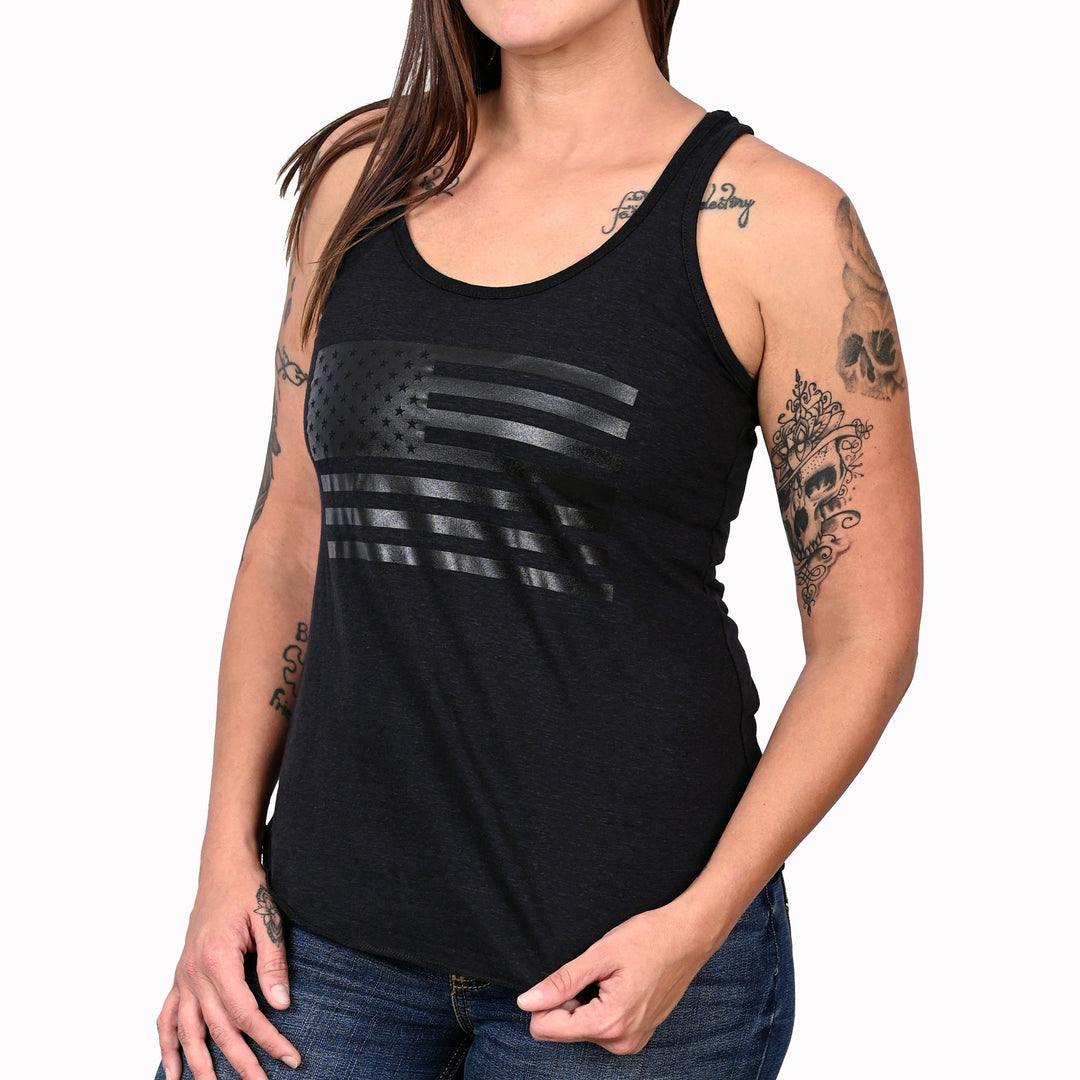 Women's Murdered Out American Flag Tank Top