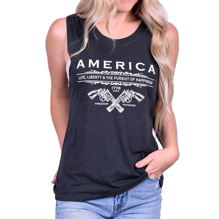 Women's Unalienable Rights Muscle Tank - Pewter