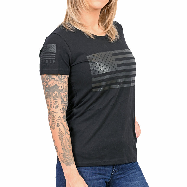 Women's Murdered Out American Flag Patriotic T-Shirt