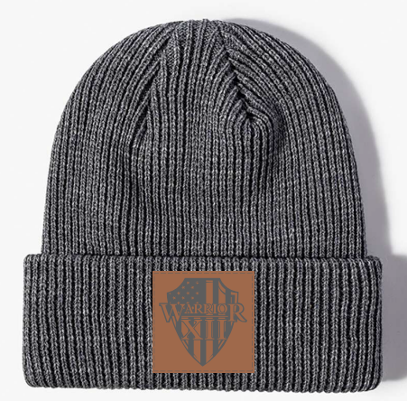 Dark Gray Line Knit Beanie - W12 Dark Brown Patch