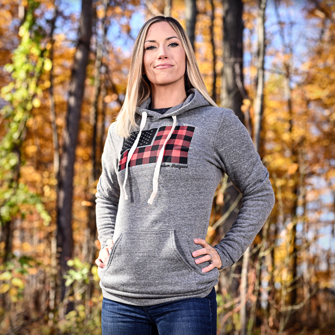 Women's Buffalo Plaid American Flag Hoodie