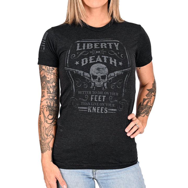 Women's Liberty or Death Patriotic Boyfriend Fit T-Shirt (Black on Black)