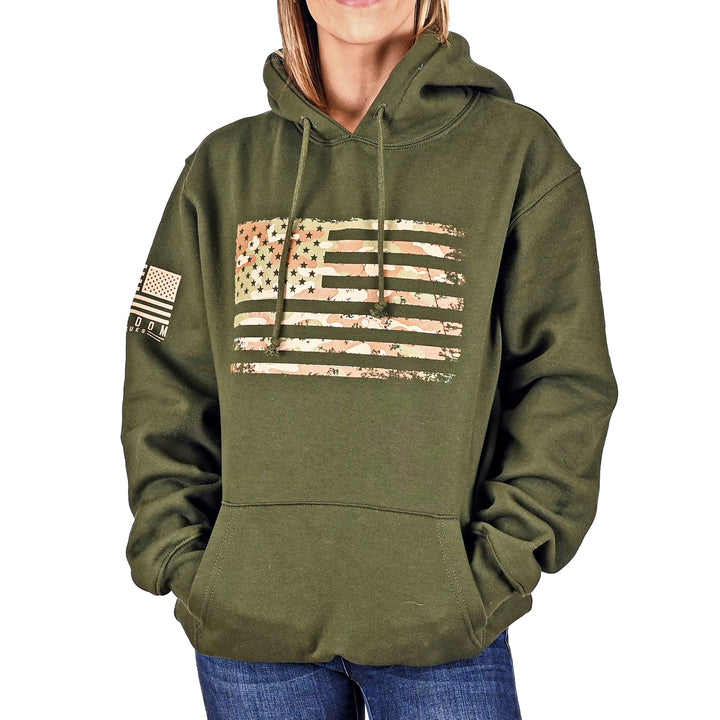 Women's Heavyweight Oversized Arid Camo Flag Hoodie (OD Green)