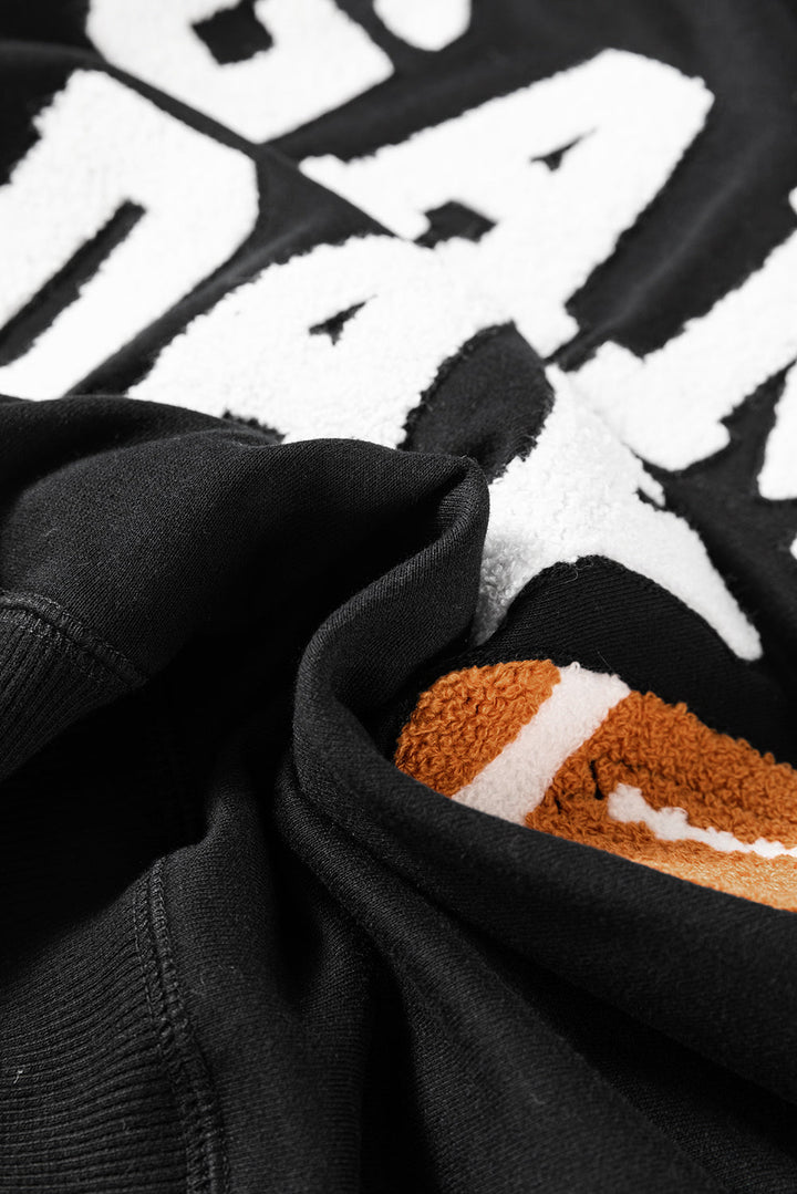 Black GAME DAY Graphic Varsity Pullover Sweatshirt