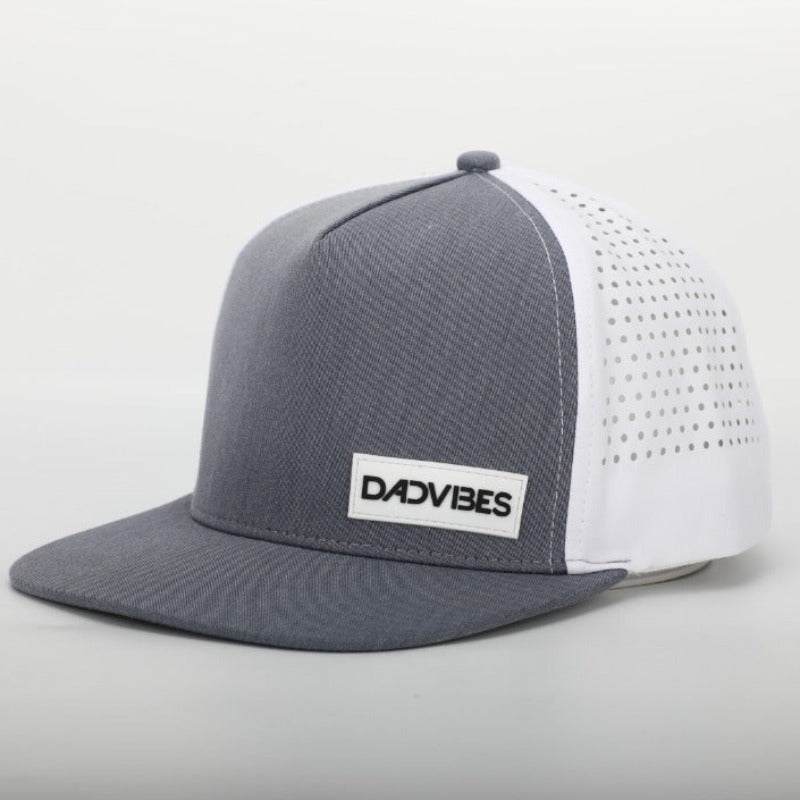 Premium Active 5-Panel DadVibe Hat (Heather Grey/White)