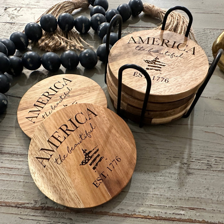 Patriotic American Themed Coaster Set | Slate, Wood or Cork | 4 of July Coasters