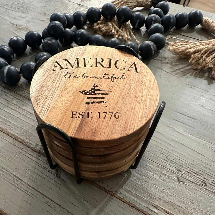 Patriotic American Themed Coaster Set | Slate, Wood or Cork | 4 of July Coasters