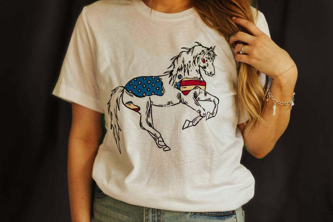 Patriotic USA Horse Western Graphic Tee